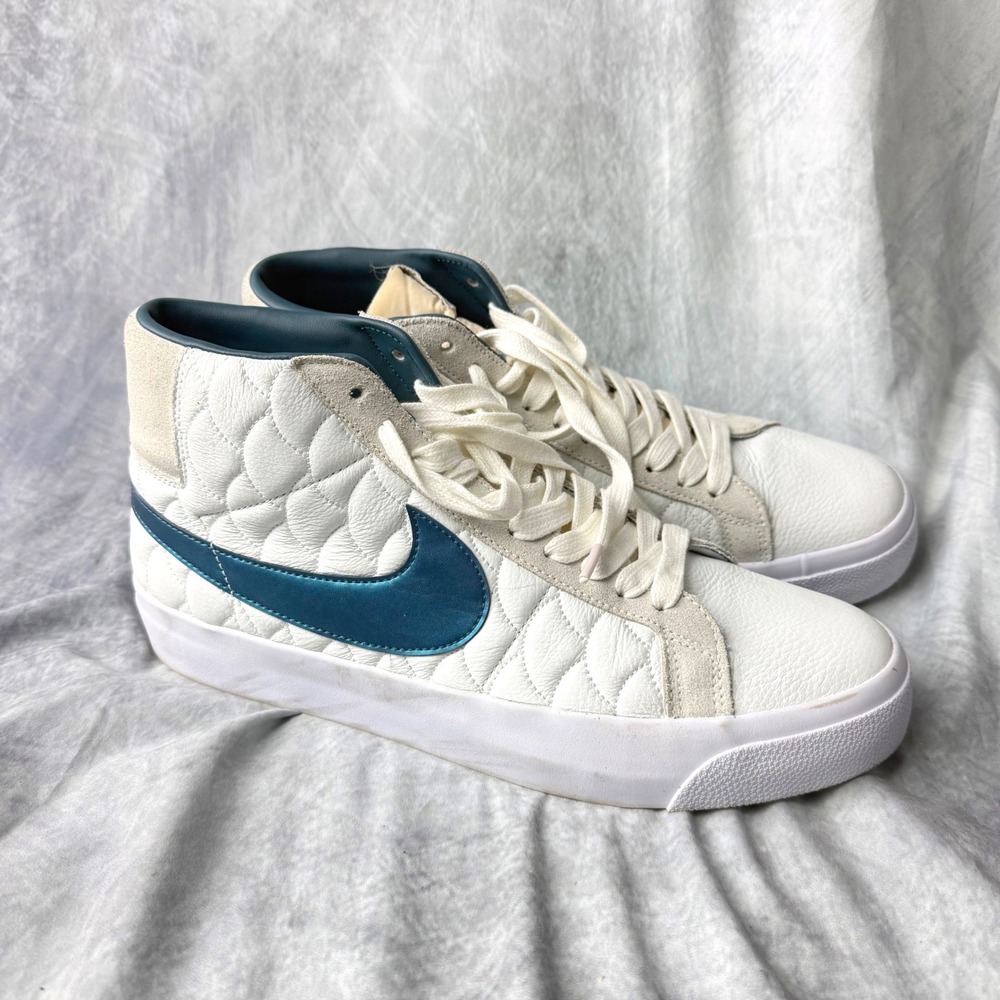Nike SB Blazer Mid Eric Koston White Teal Quilted Leather Shoes DO9399-100
